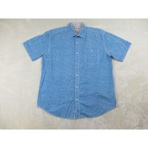 Bugatchi Shirt Mens Large Blue Button Up Shaped Fit Cotton Lightweight‎ Casual*